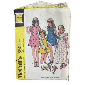 70s McCalls 3501 Childs and Girls Dress Sewing Pattern Size 10 Vintage 1973 CUT